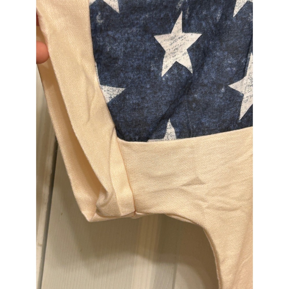 BIBI Womens American Flag Stars & Stripes Dolman Top L Cream Red Blue USA Pride - Picture 5 of 7